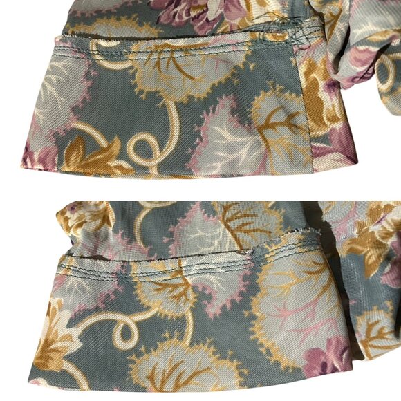 70s vintage pilgrim collar blouse shirt sleeve buttonup ruched floral art print. - Picture 9 of 10